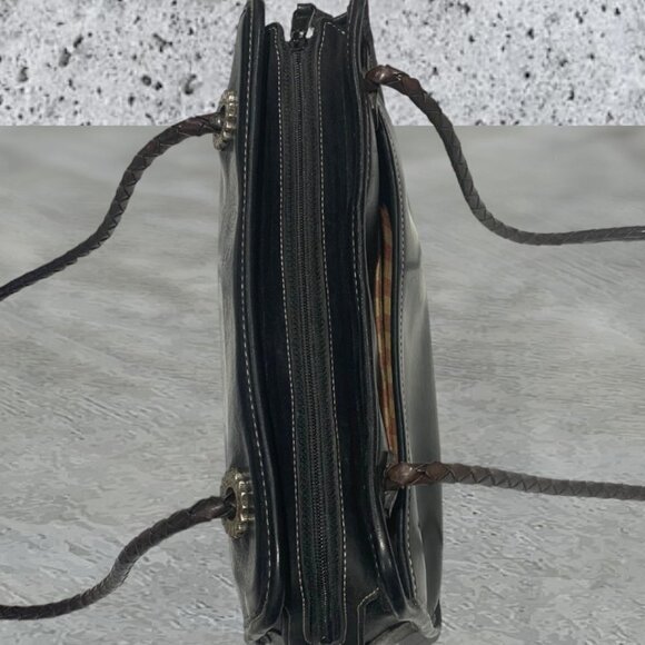 Brighton Leather Rect Shoulder Bag Purse Black and Brown Woven Straps - Picture 9 of 13
